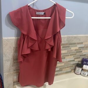Ruffled Pink Sleeveless Blouse